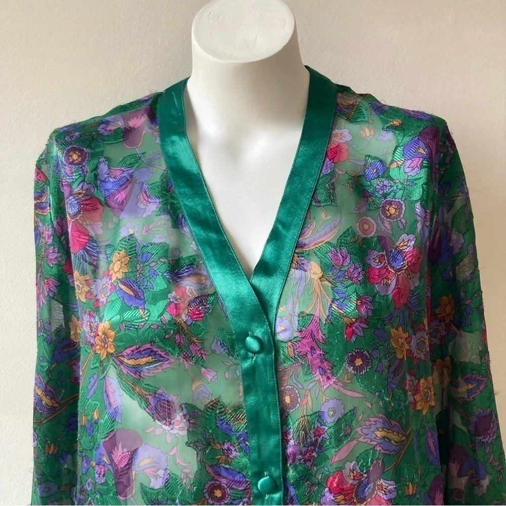 Victoria’s Secret | Vintage Gold Label Sheer Green Floral Maximalist Sleep Top - Picture 3 of 9